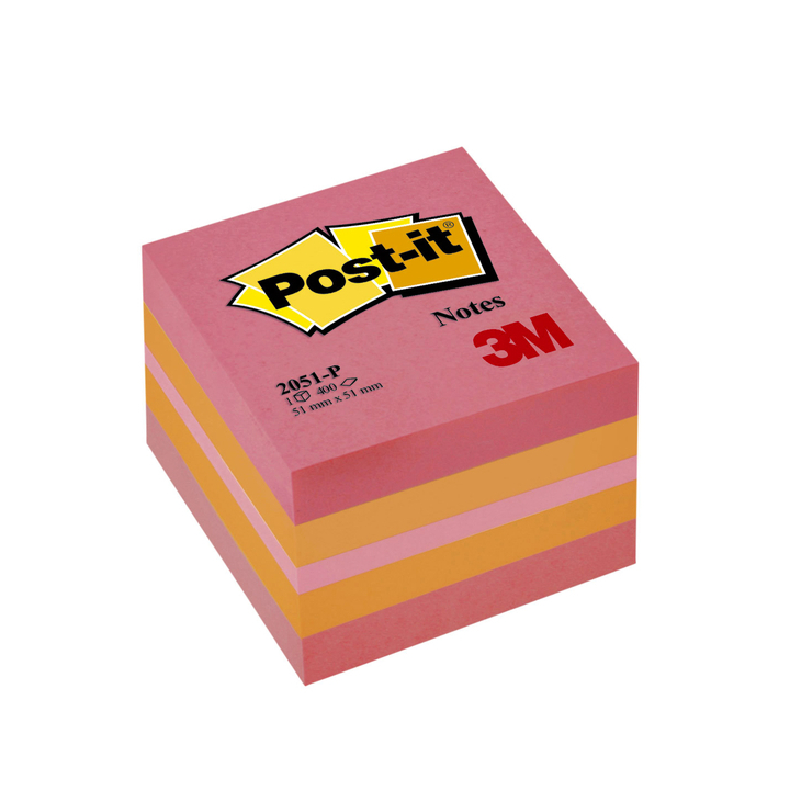 Memoblok 3m post-it minikubus 2051p 51x51mm roze - 0