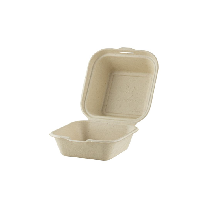 Hamburgerbox, suikerriet, 150x150x75mm (500 stuks) - 1