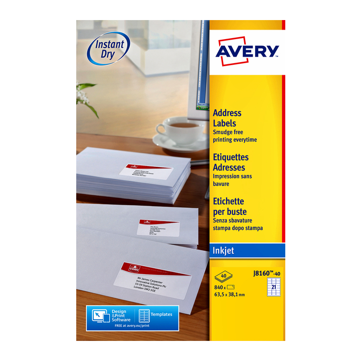 Etiket avery j8160-25 63.5x38.1mm 525st - 0