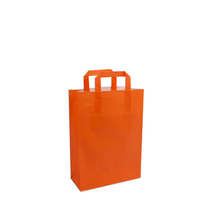 Draagtas, papier, 22+10x31cm, platte lus, oranje (250 stuks) - 0