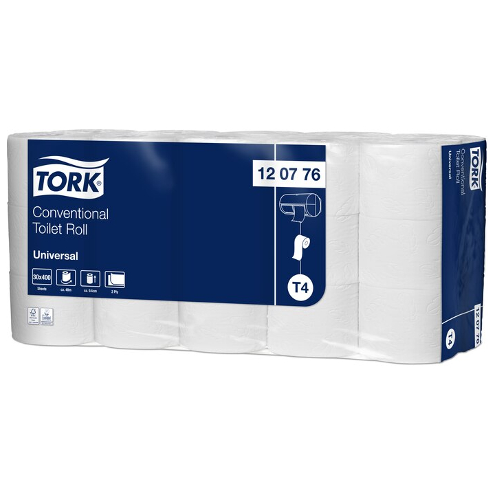 Tork Universal | Toiletpapier | 400 Vel | 2-Laags | T4 | Wit | 120776 (30 stuks) - 0