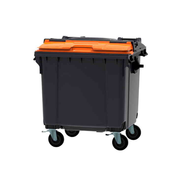 Afvalcontainer, 1100 liter, grijs/oranje, VB 719129 - 0
