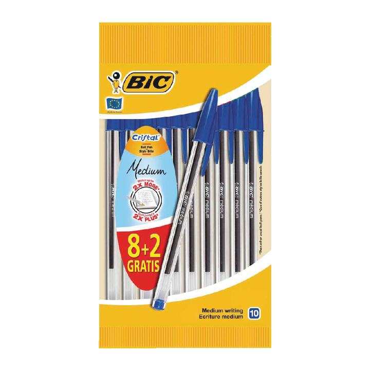 Balpen bic cristal blauw 8+2 - 0