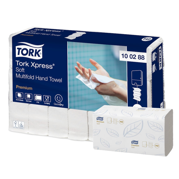 Tork Premium | Interfold Papieren Handdoekjes | 34x21,2cm | 2-Laags | H2 | Wit | 100288 (2.310 stuks) - 0