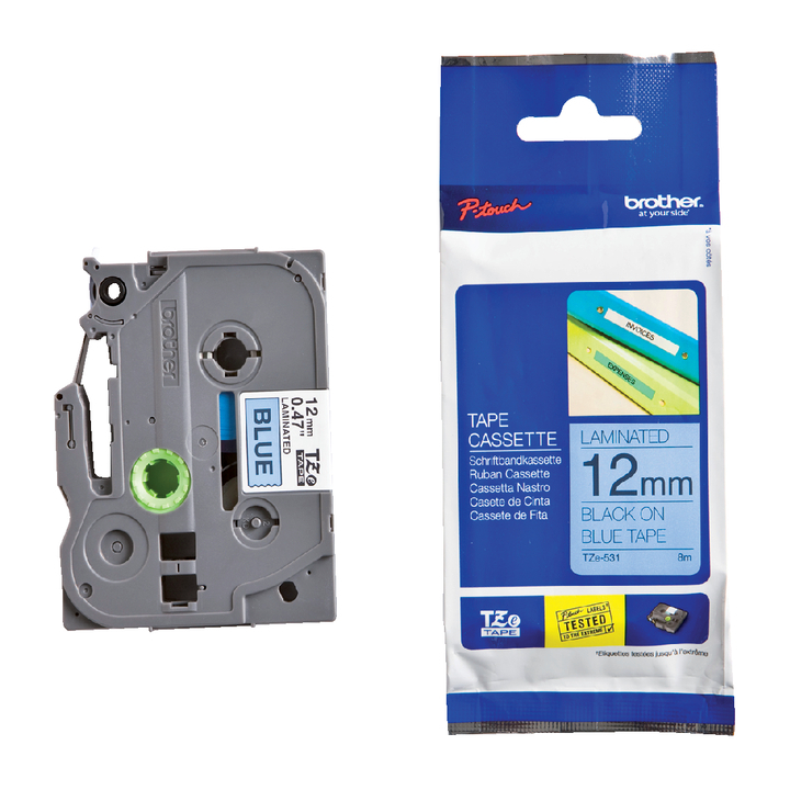 Lettertape brother p-touch tz531 12mm blauw/zwart - 0
