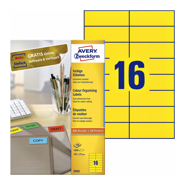 Etiket avery zweck 3455 105x37mm geel 1600st - 0