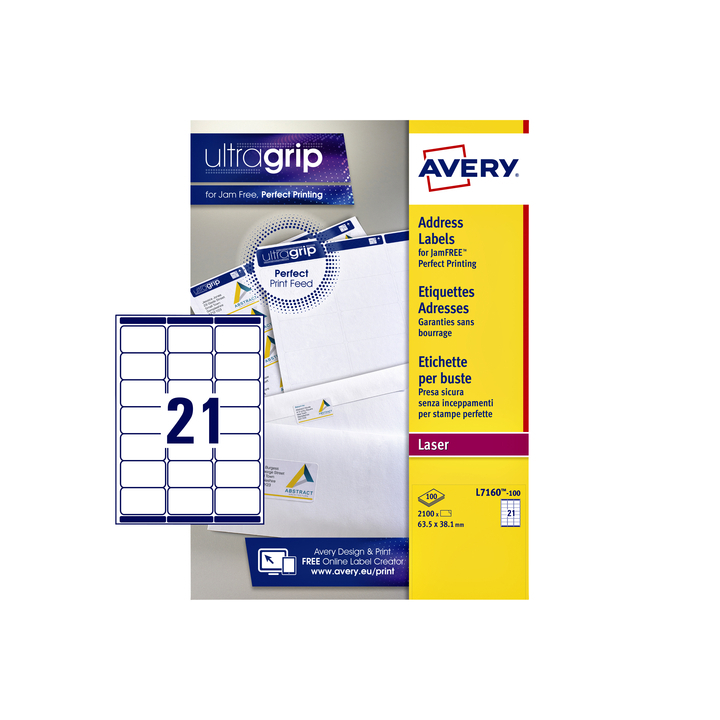 Etiket avery l7160-100 63.5x38.1mm 2100st - 0