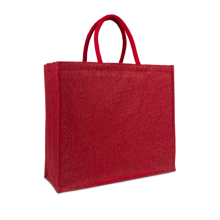 Tas, jute, 45+17x40cm, rood met glitters (50 stuks) - 0