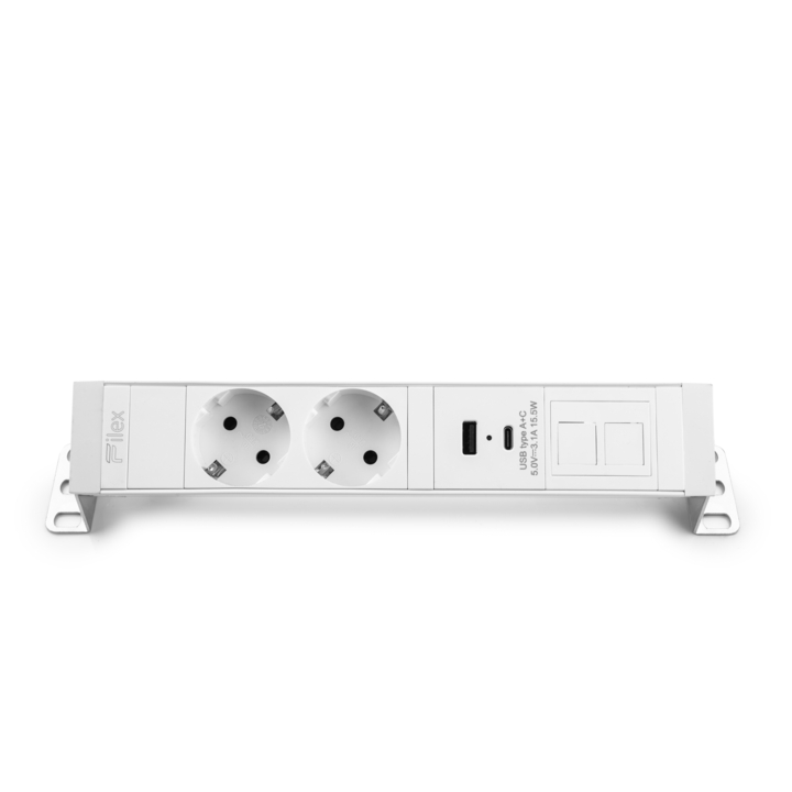 Filex, Power Desk Up 1.0, 2x 230V, USB A+C, 1x Keystone, wit - 0
