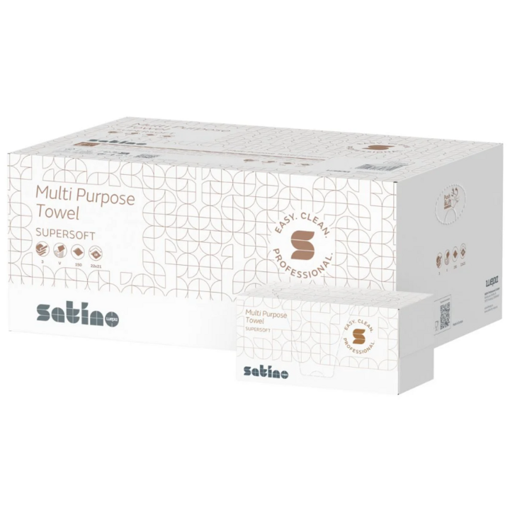 Satino Supersoft | Papieren Handdoekjes In Doos | 21x22 cm | 2-Laags | Wit | 275970 (15 doos x 200 stuks) - 0
