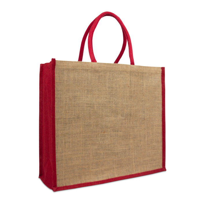 Tas, jute, 45+17x40cm, lussen en zijvouw bordeaux (50 stuks) - 0