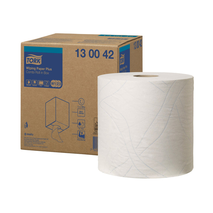 Tork Wiping Plus | Industrierol Poetspapier In Doos | 255 Meter | 2-Laags | W1/W2/W3 | Wit | 130042 (1 stuk) - 0