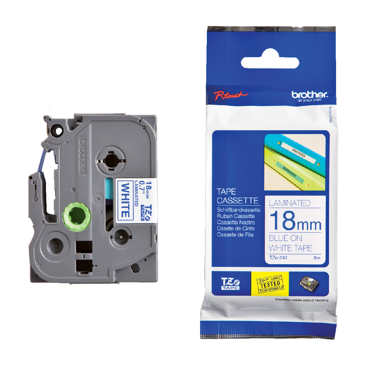 Lettertape brother p-touch tz243 18mm wit/blauw - 0