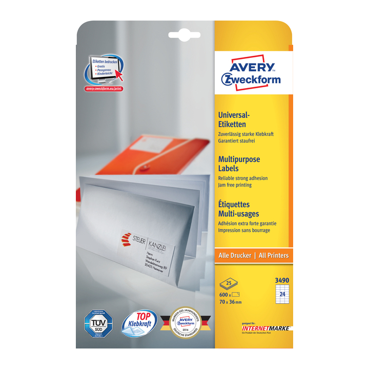 Etiket avery zweck 3490 70x36mm 600st - 0