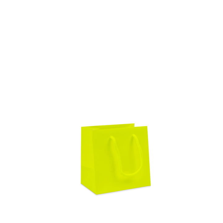 Luxe draagtas, papier, 15+10x15cm, fluor mat geel (100 stuk) - 0