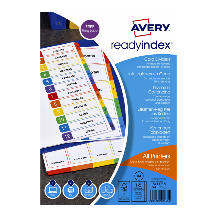 Tabbladen avery readyindex a4 4r 5dlg - 0
