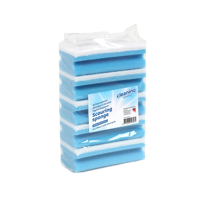Cleaninq, schuurspons met handgreep, 140x70x42mm, blauw/wit, 105025 (5 stuks) - 0