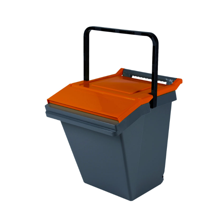 Easytech, stapelbare afvalbak, 40 ltr,grijs/oranje,VB 188000 - 0