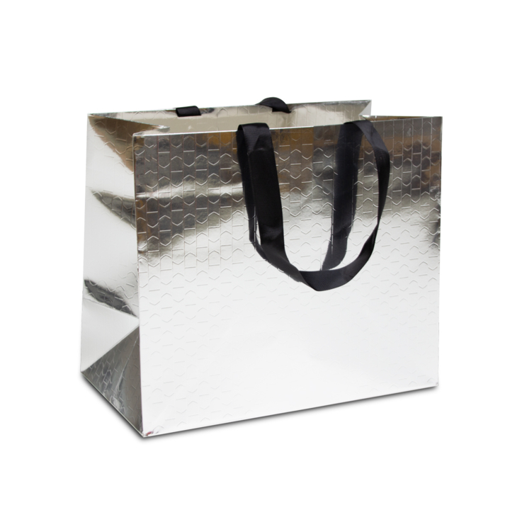 Luxe draagtas, papier, 32+17x27cm, metallic-zilver (100 st) - 0