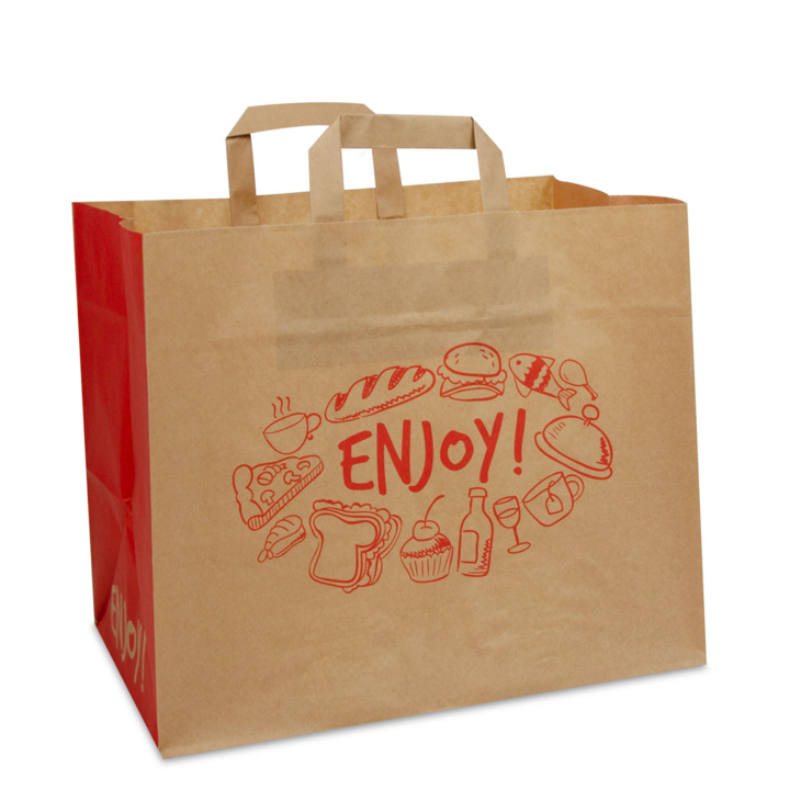 Draagtas, papier, 32+21,5x27cm, platte lus, enjoy bruin(250) - 0