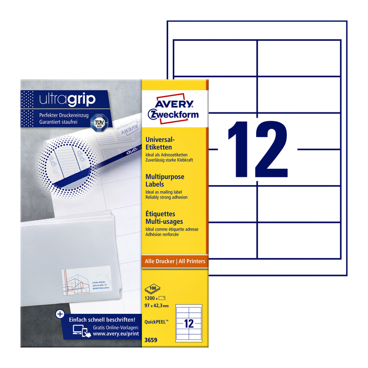 Etiket avery zweck 3659 97x42.3mm 1200st - 0