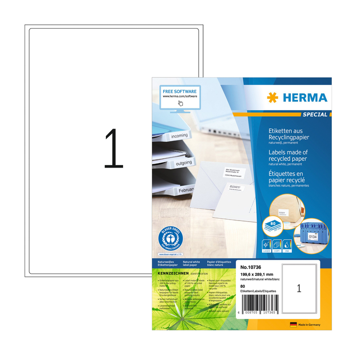 Etiket herma recycling 99.6x289.1mm wit(10736) - 0