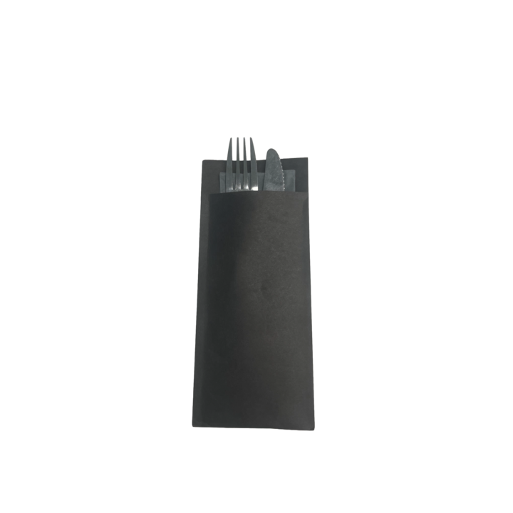 Bestekzakjes, 8.5x20.2cm, zwart, grijs servet (500 stuks) - 1