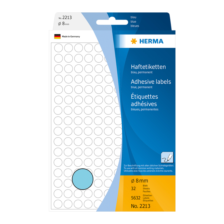 Etiket herma 2213 rond 8mm 5632st blauw - 0