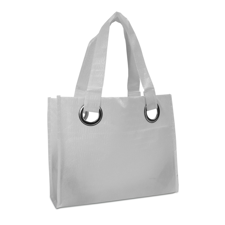 Draagtas, non-woven, 32+12x25cm, croco, eyelets, wit (100st) - 0