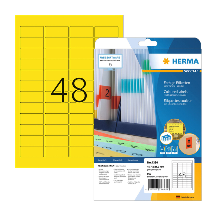 Etiket herma superprint 4366 45.7x21.2mm geel 1200 - 0