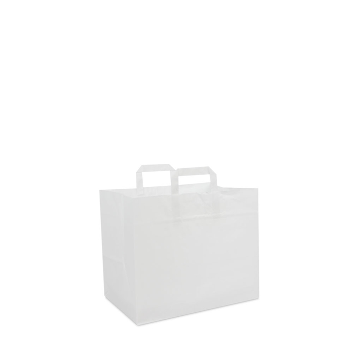 Draagtas, papier, 32x21,5x27cm, platte lus, wit (250 stuks) - 0