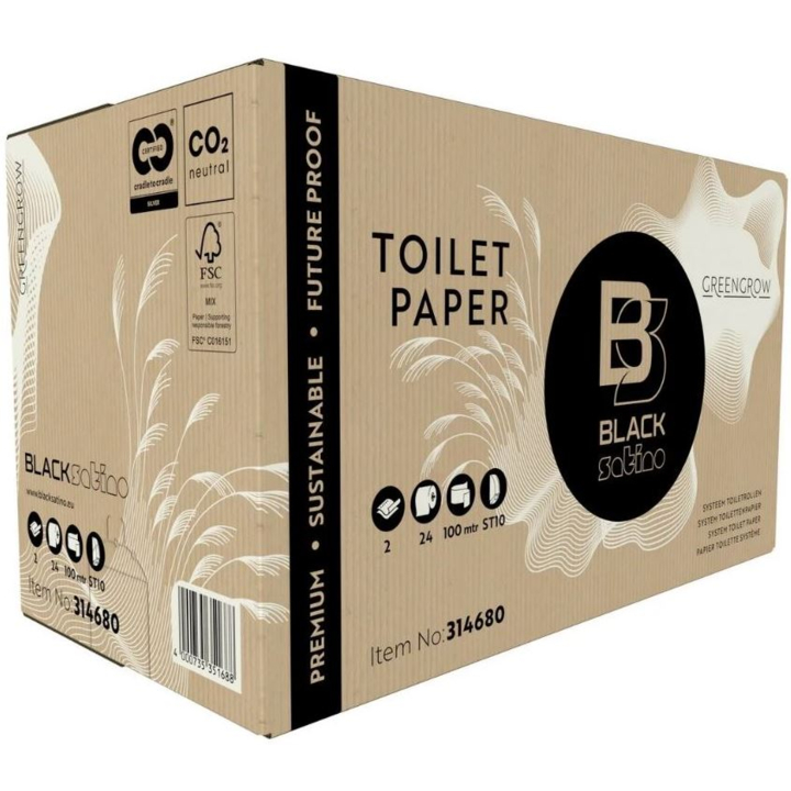 BlackSatino GreenGrow | Systeemrol Toiletpapier | 100 Meter | 2-Laags | ST10 | Lichtbeige | 314680 (24 stuks) - 1