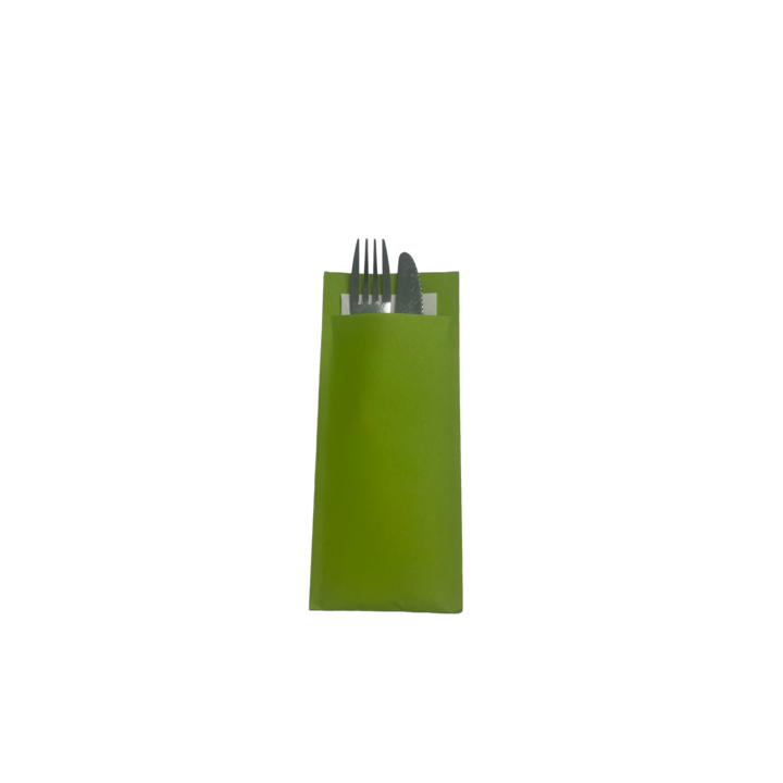 Bestekzakjes, 8.5x20.2cm, fel groen, wit servet (500 stuks) - 1