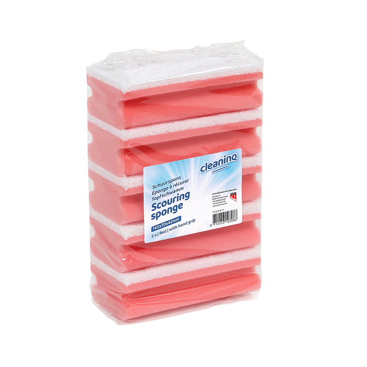 Cleaninq, schurspons met greep, 140x70x42mm, rood/wit, 105023 (5 stuks) - 0