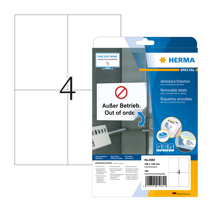 Etiket herma 5082 movable 105x148mm a4 100st wit(5082) - 0