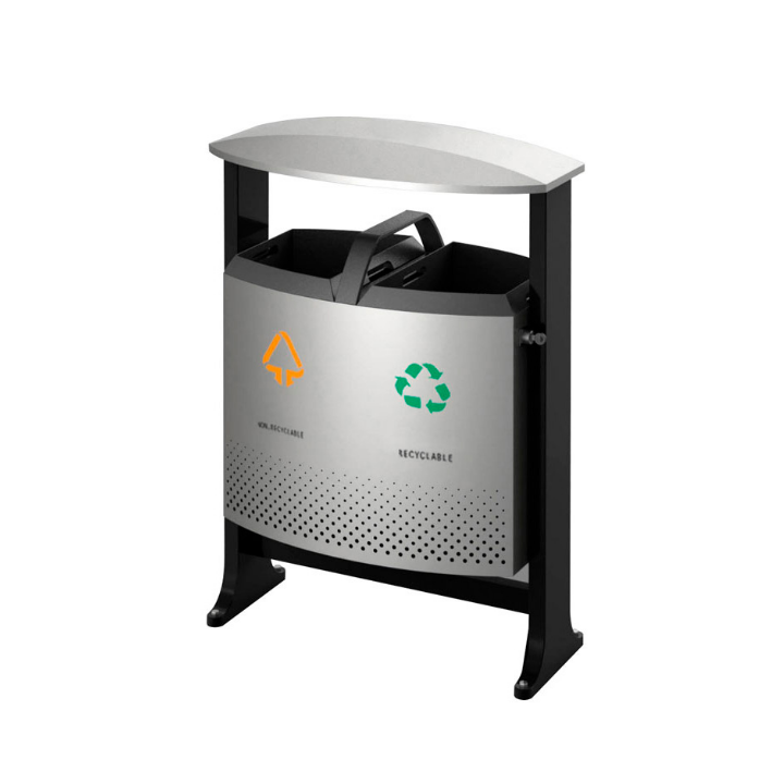 Buitenafvalbak met regendak, 2x39 liter, aluminiumgrijs, VB 650392 - 0