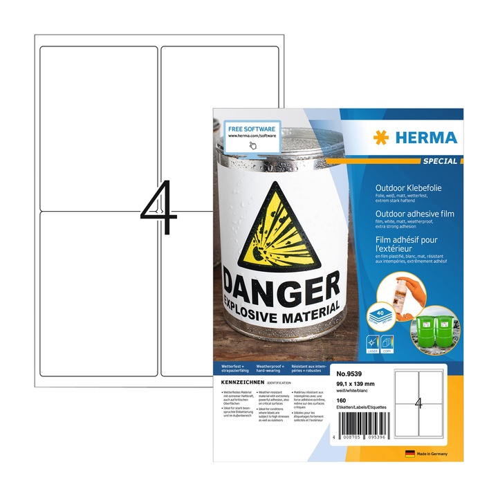 Etiket herma 9539 a4 99.1x139mm weervast folie wt(9539) - 0