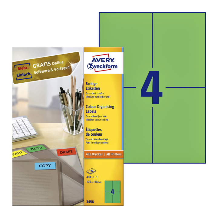Etiket avery zweck 3458 105x148mm groen 400st - 0