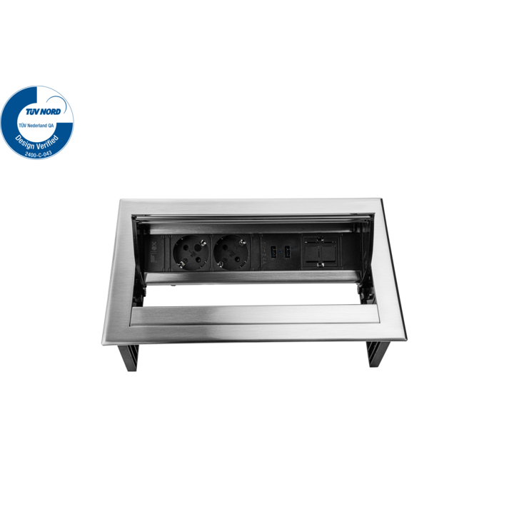Filex, Power Desk In, 2x 230V, 2x USB, 1x keystone, RVS - 3
