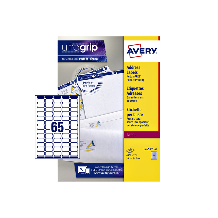 Etiket avery l7651-100 38.1x21.2mm 6500st - 0