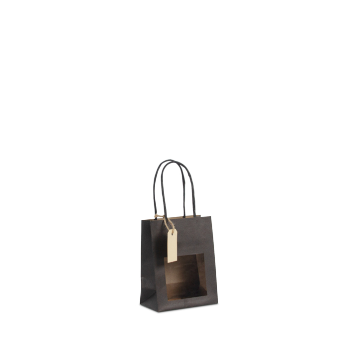 Cadeau-tas, 11,5+6,4x14,5cm, venster en label, zwart (100st) - 0