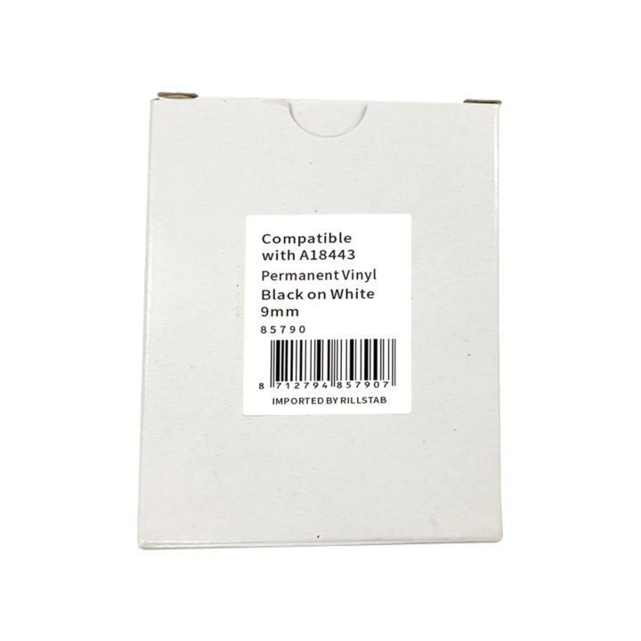 Lettertape compatible Rhino 18483 12mmx5.5m perm poly zw wit - 1
