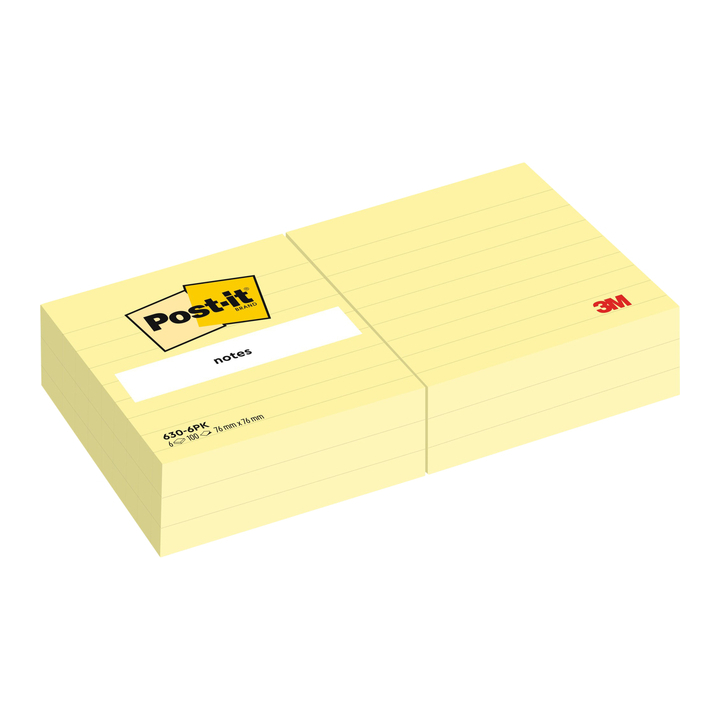 Memoblok 3m post-it 630 76x76 mm lijn geel(630yel) - 0