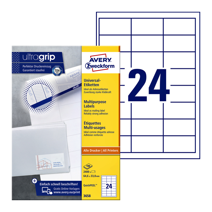 Etiket avery zweck 3658 64.6x33.8mm 2400st - 0