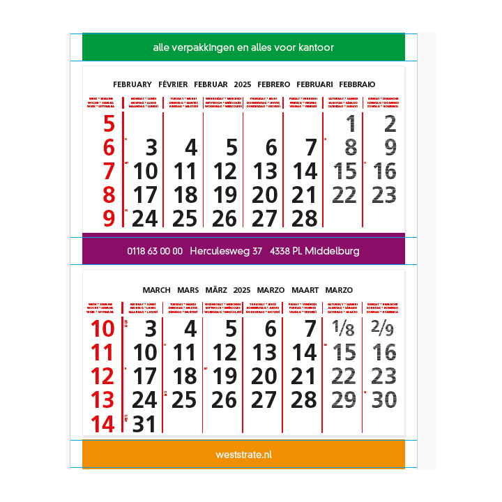 Weststrate 4-Maandkalender 2025 op onderbord - 1