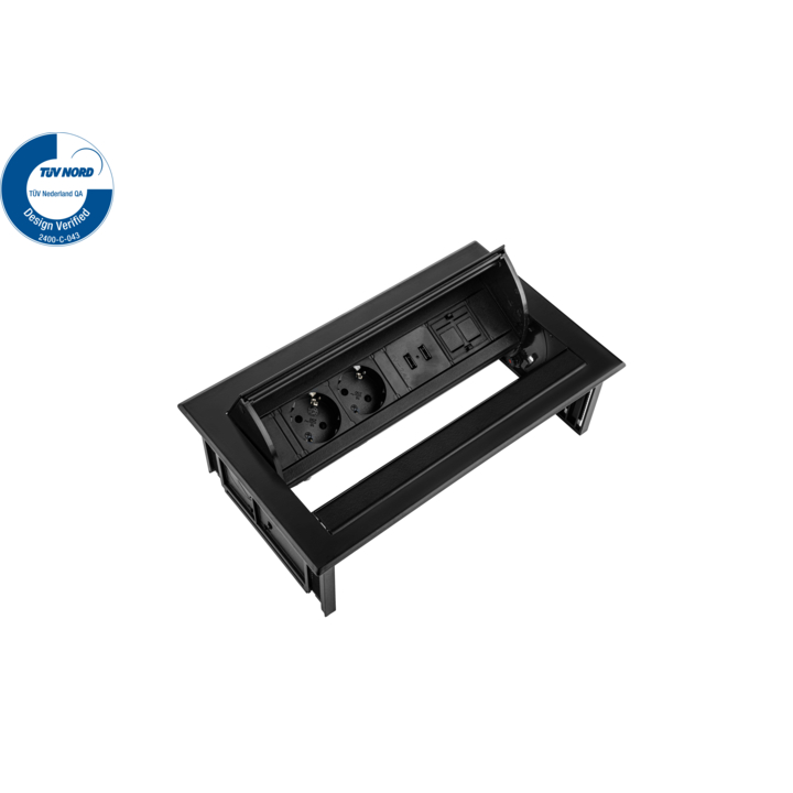 Filex, Power Desk In, 2x 230V, 2x USB, 1x keystone, zwart - 0