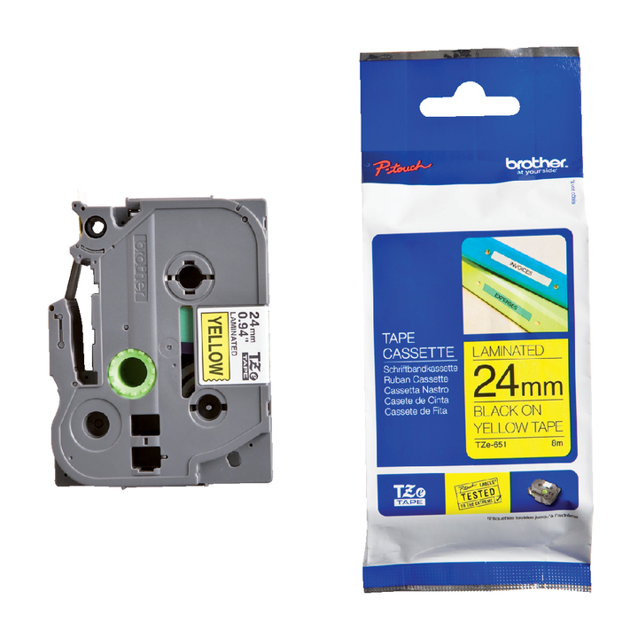 Lettertape brother p-touch tze651 24mm geel/zwart - 0