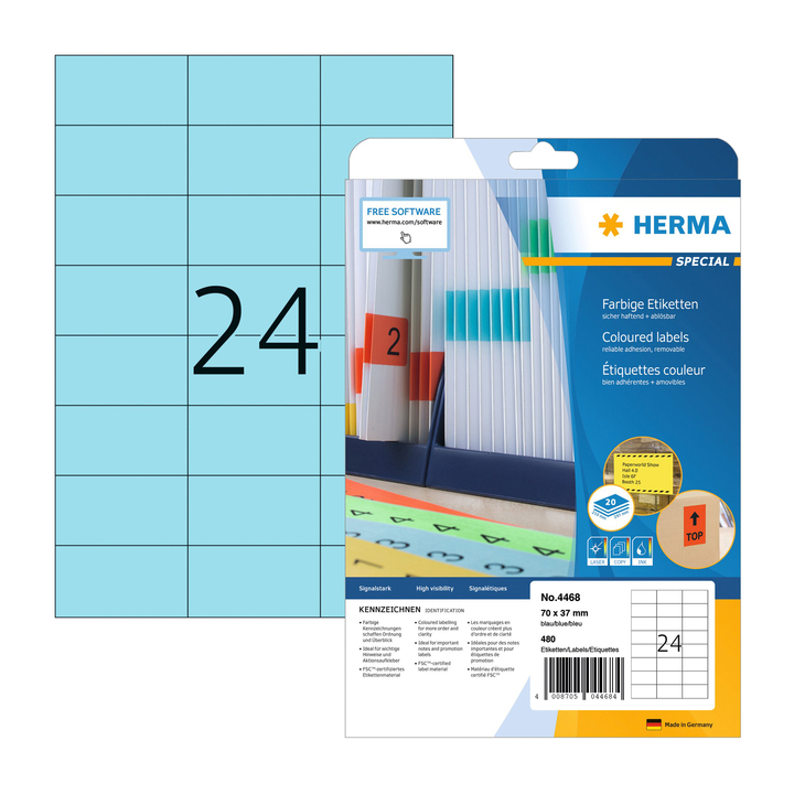 Etiket herma superprint 4468 70x37mm blauw 600st - 0