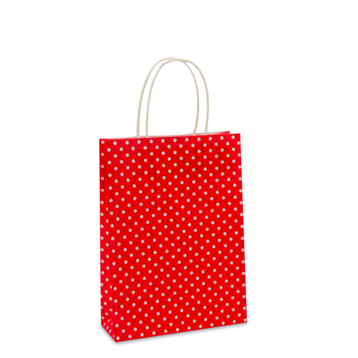 Tas papier, gedraaid koord, 18+7x24cm, rood-wit stip (250st) - 0
