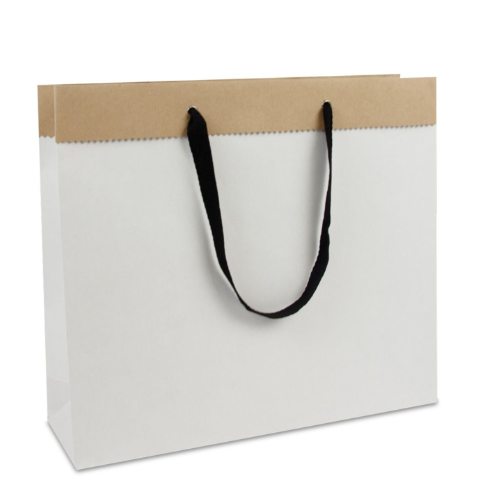 Draagtas, papier, 40+12x35cm, recycled, wit-bruin (100 stuk) - 0
